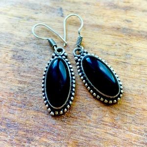 Black Onyx Oblong Earrings in Sterling Silver